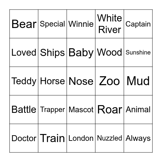 Finding Winnie Bingo Card