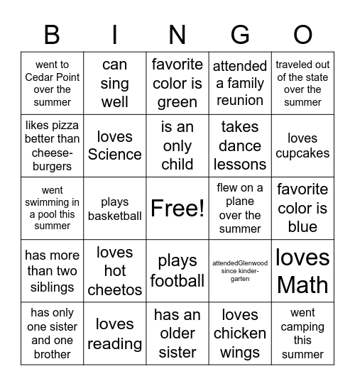 Bingo Scavenger Hunt Bingo Card