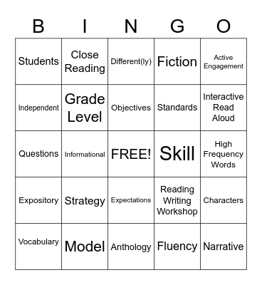 Shared Reading Bingo Card