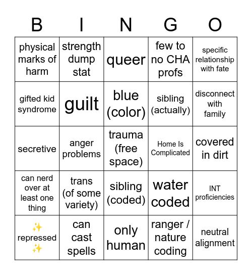 dean oc bingo Card