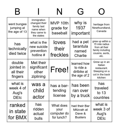 BMS Staff Bingo Card