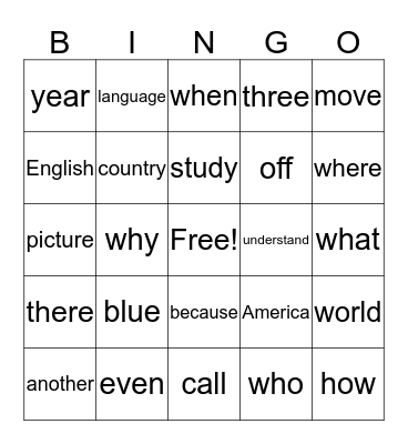 second grade unit 1 sight words bingo Card