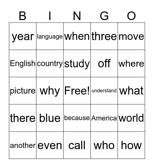 second grade unit 1 sight words bingo Card