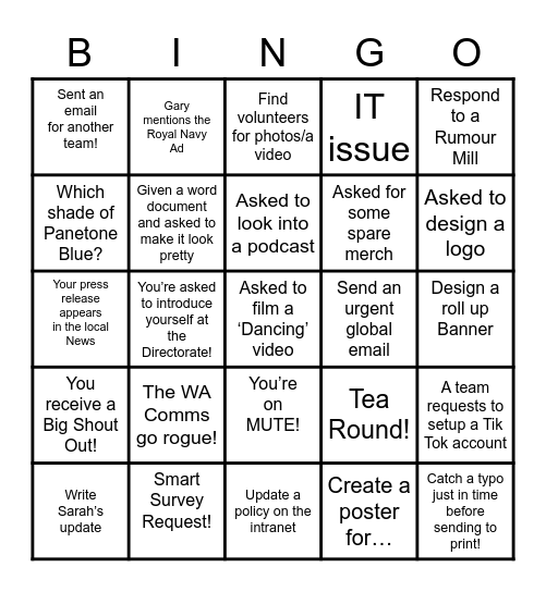 Comms Bingo! Bingo Card