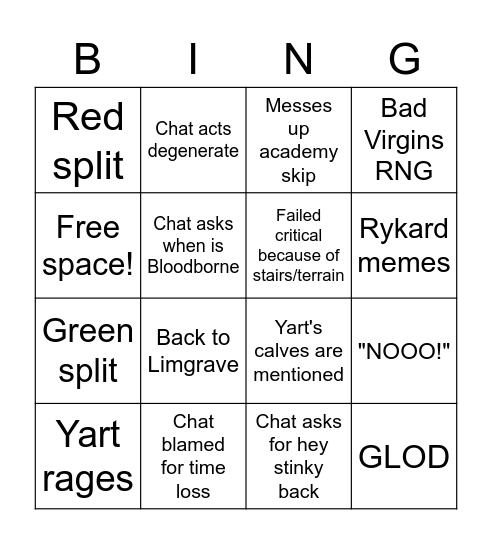 Elden Ringussy Bingo Card