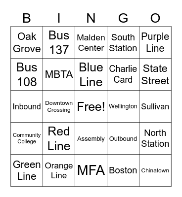 MBTA Bingo Card