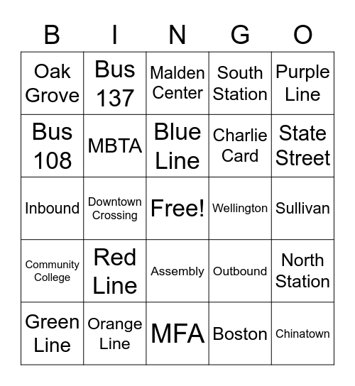 MBTA Bingo Card