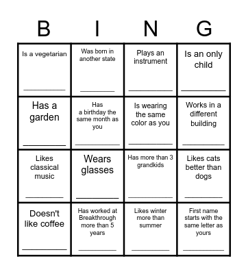 Breakthrough BINGO Card