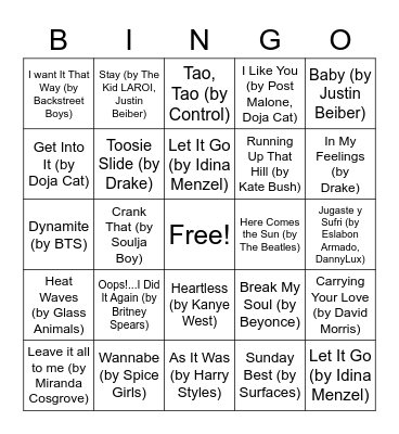 Musical Bingo Card