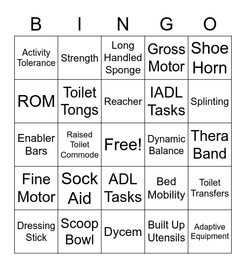 Occupational Therapy Bingo Card