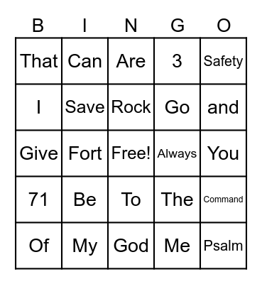 Psalm 71:3 Bingo Card