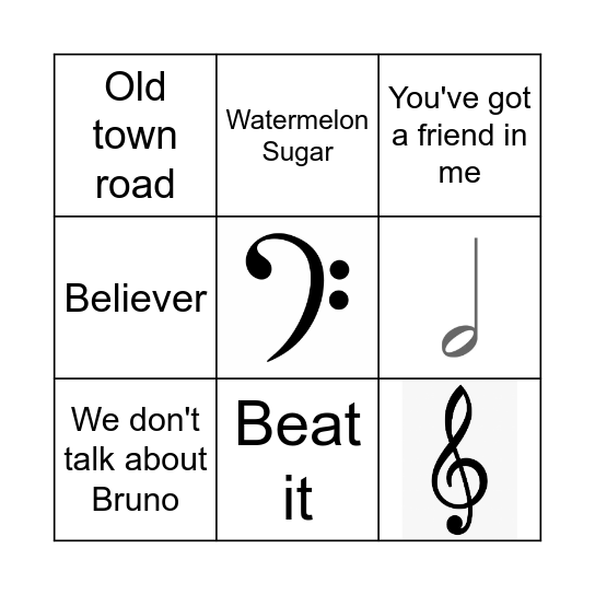 MUSIC BINGO Card