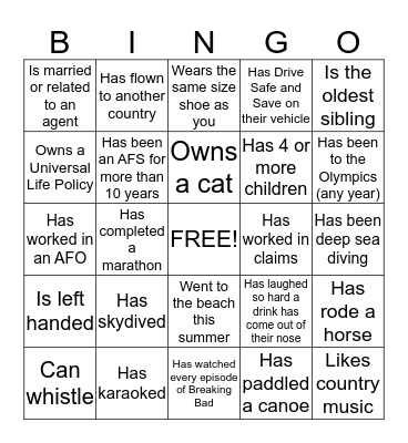 AFS Bingo Card