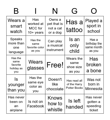 Find Someone Who Bingo Card