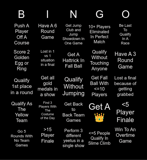Fall Guys Bingo Challenge Bingo Card