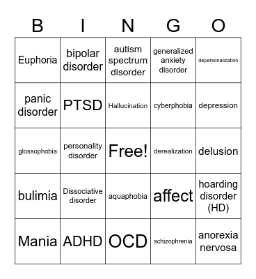 Behavioral Health Bingo Card