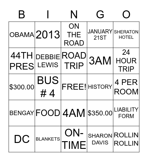 BUS # 4 Bingo Card