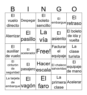 Spanish 2 Chapter 6 Bingo B Bingo Card