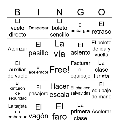 Spanish 2 Chapter 6 Bingo B Bingo Card