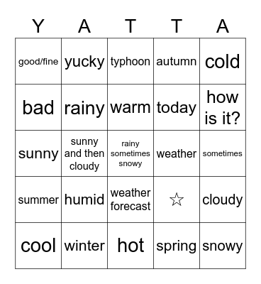 Year 9 - Unit 4: Describing the weather Bingo Card
