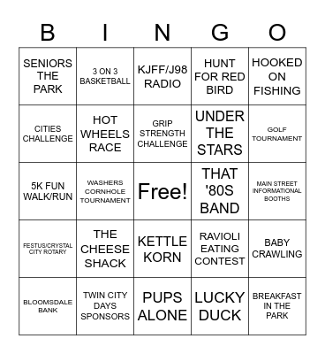 TWIN CITY DAYS BINGO Card