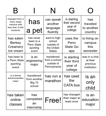 Untitled Bingo Card