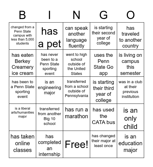 Untitled Bingo Card