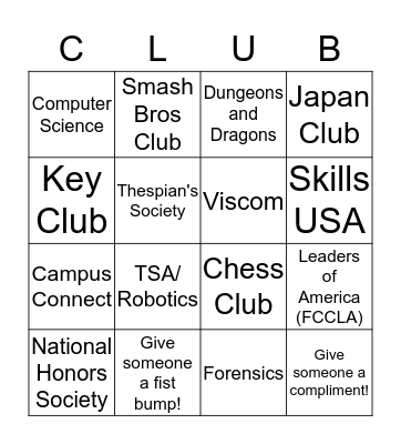 Club Fair Bingo! Bingo Card