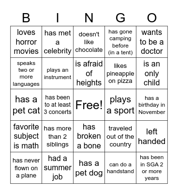 SGA Bingo Card