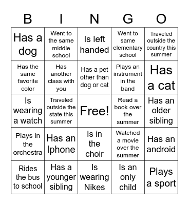 Ice Breaker Bingo Card