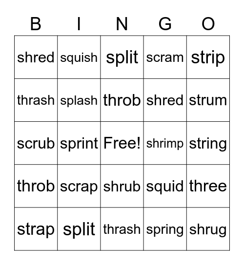 3-Letter Blends Bingo Card