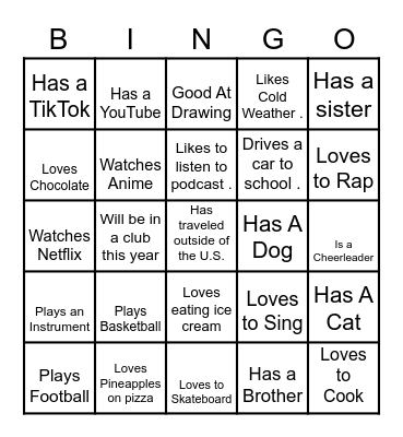 Get To Know You BINGO Card