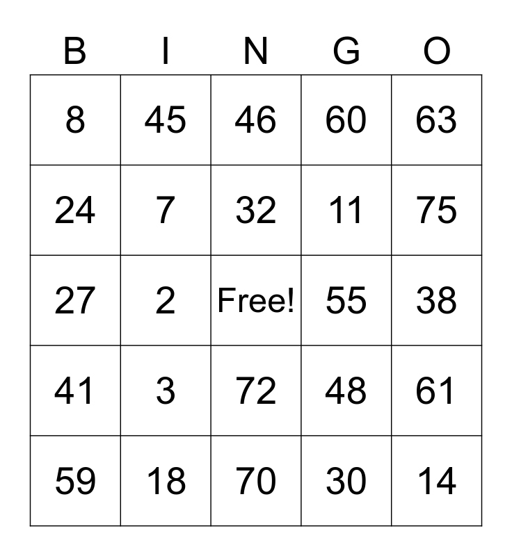 RR Bingo Card