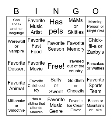 Untitled Bingo Card