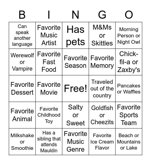 Untitled Bingo Card