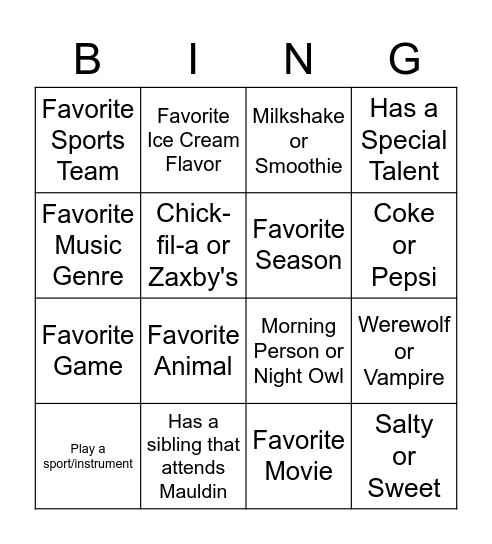 Untitled Bingo Card