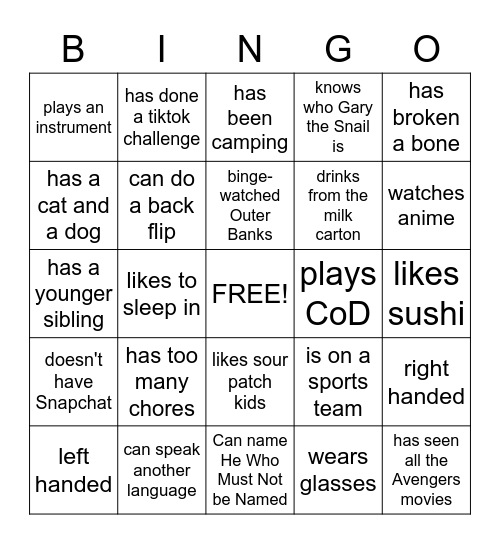 Find Someone Who... Bingo Card