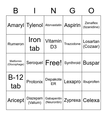 Medication Management Bingo Card