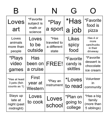 First Day Bingo Card