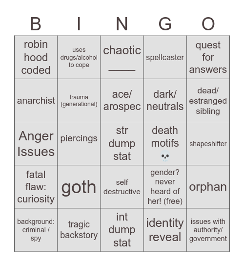 AVERY PC BINGO Card