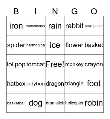 segmenting syllable Word Bingo Card