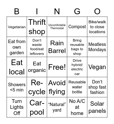 Environmental Bingo Card