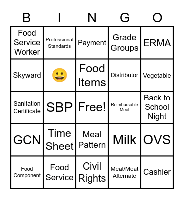 Food Service Bingo Card