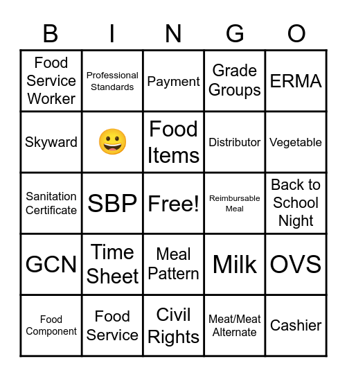 Food Service Bingo Card