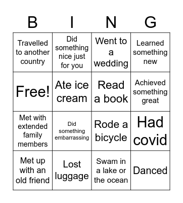 Vacation Bingo Card