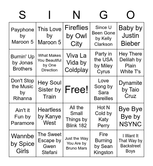 Singo Throwback's Bingo Card