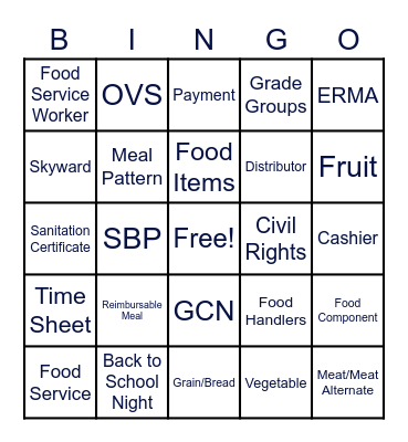 Food Service Bingo Card