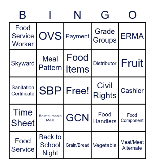 Food Service Bingo Card