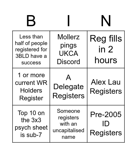 UKC Reg Bingo Card