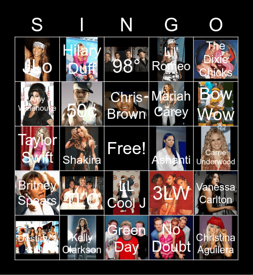 Early 2000's Jamz Bingo Card